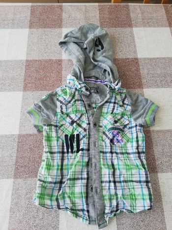 Chemise 2 ans à carreaux verte manches courtes avec capuche orchestra