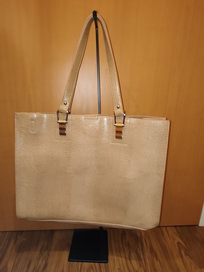 Sac cabas beige effet croco chic – grande contenance - photo numéro 2