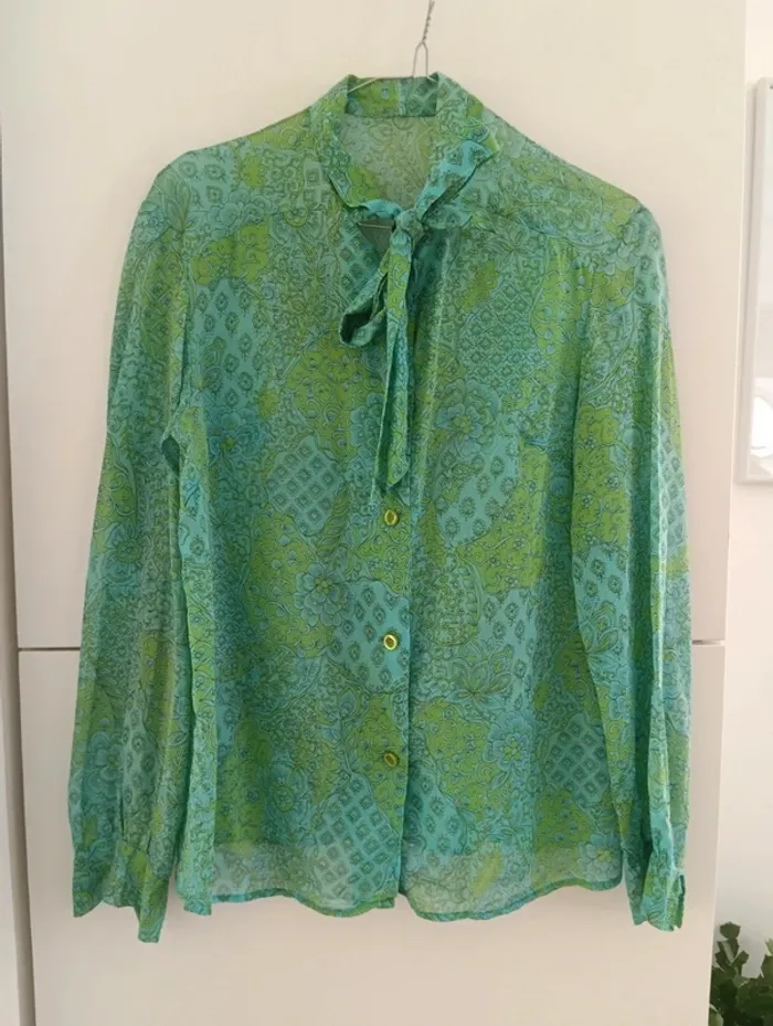 Chemise verte voile vintage handmade - photo numéro 4