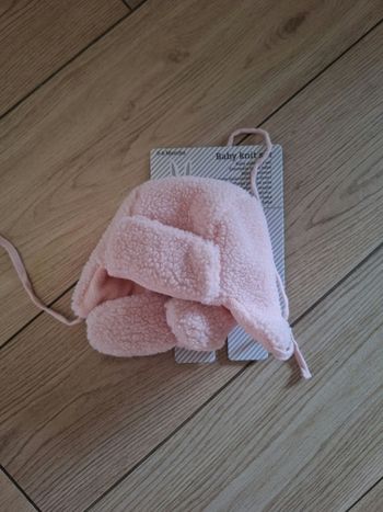 Ensemble bonnet moufles polaire bébé fille rose