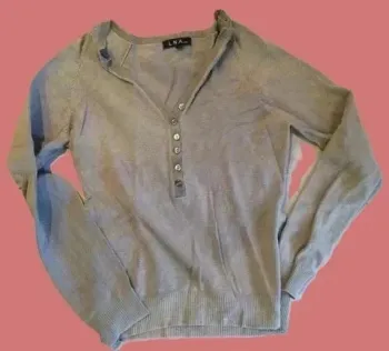 🌿 Pull léger femme LNA – Taille 36/38 – Coton kaki col boutonné