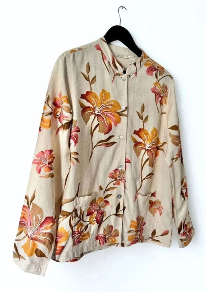 Chemise blouse shirt print flowers Agnès Flo Vintage size M/L - photo numéro 3