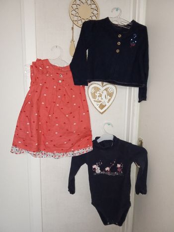 Lot de 3 vêtements bébé fille sergent major 9-12 mois, robe, gilet, body, 71,74 cm