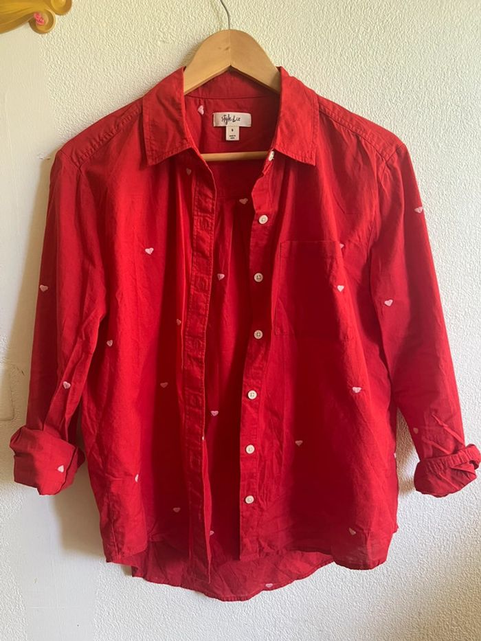 Chemise rouge cœurs roses en coton taille S - photo numéro 4