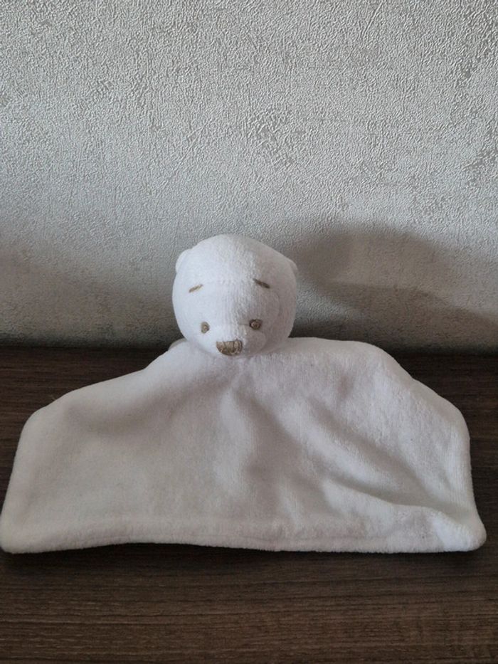 Doudou lange carré ours blanc 20 cm x 20 cm - photo numéro 5