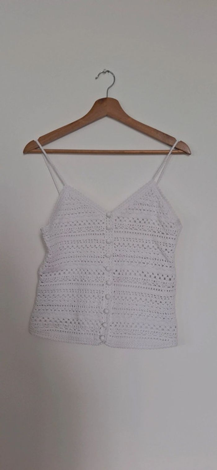 🤍 Top Francisco Sézane – Blanc crochet – Taille 36 – État neuf