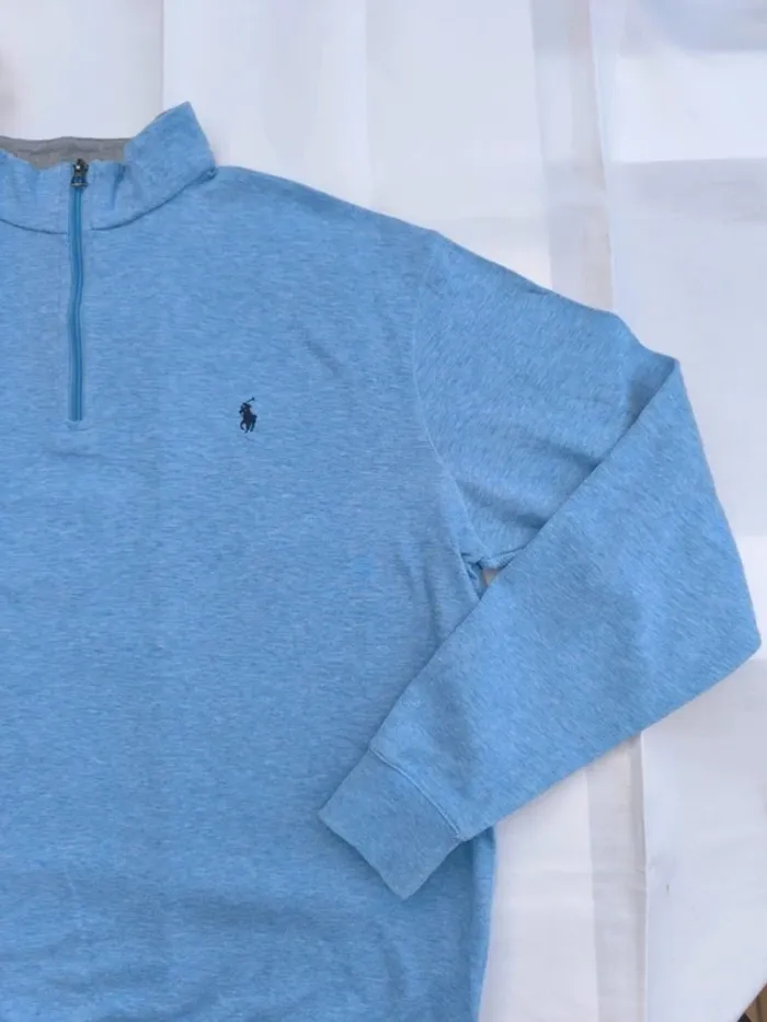 Pull 1/4 zippé Ralph Lauren homme bleu taille XL avec logo, toutes saisons - photo numéro 5