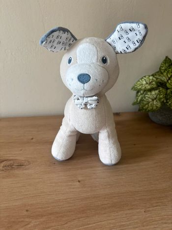 Doudou peluche chien beige bleu petit dandy sucre d orge