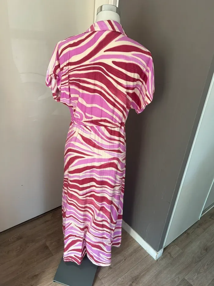 Mc lorene robe rose et crème imprimé été taille 38/M - photo numéro 3
