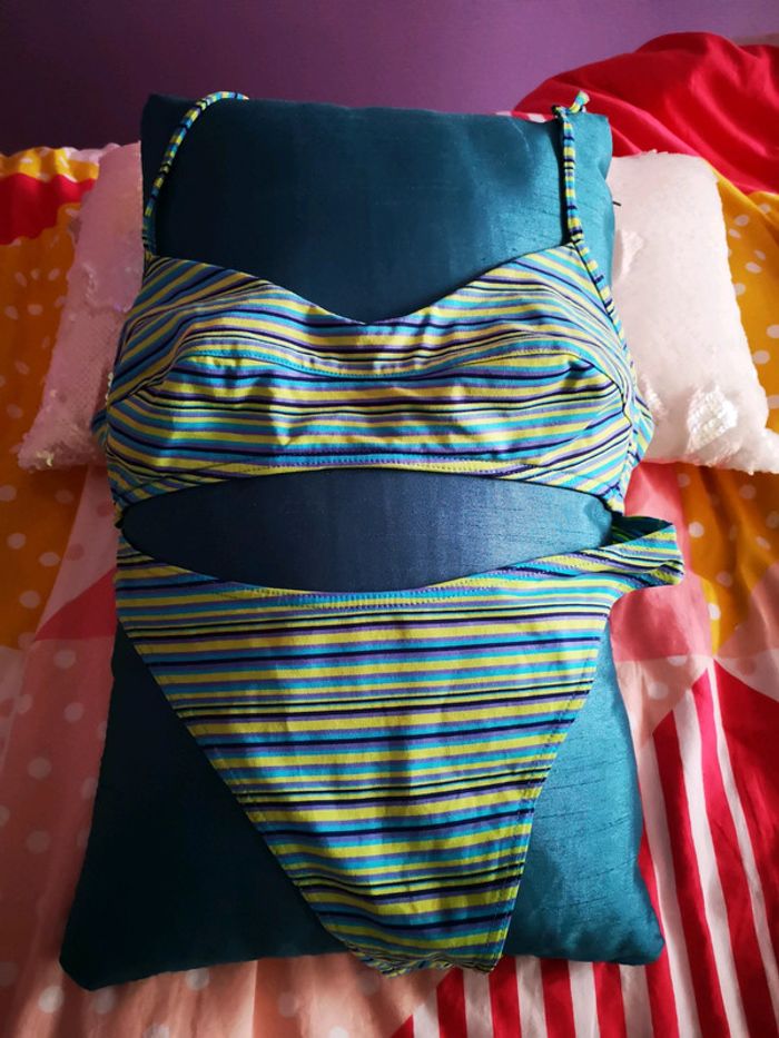 Maillot de bain 2 pièces tons bleu vert