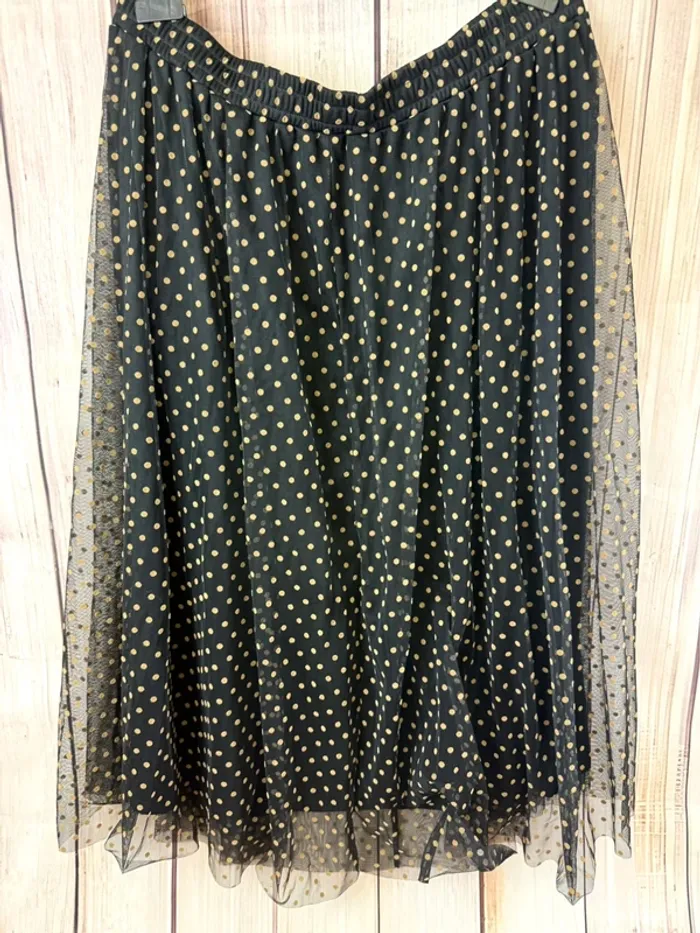 Très belle jupe élégante et chic longue en tulle noir à pois camel H&M taille XL - photo numéro 4