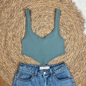 Top court côtelé vert d’eau Zara - Taille 34 XS - Neuf