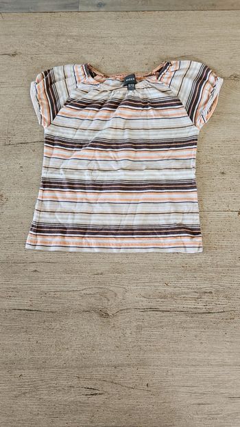 T shirt à manches courtes ligné beige/brun/orange clair, Mex, 5/6 ans, nickel