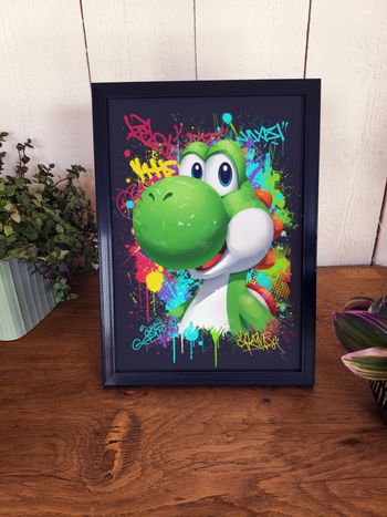 Affiche poster A4 (21×29,7 cm) Yoshi Mario Nintendo art mural street art coloré déco chambre gamer