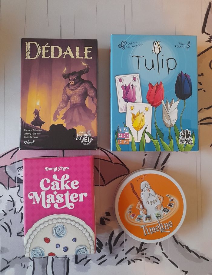 Lot de 4 jeux de société dédale tulip cake master timeline il était une fois l'homme
