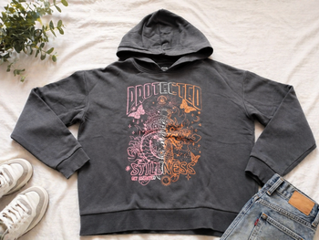 Sweat à capuche Kiabi XS gris imprimé dragon streetwear très bon état