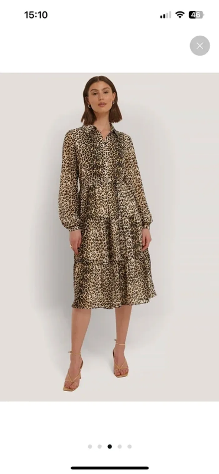 robe midi chemise leopard manches longues à volants - photo numéro 8