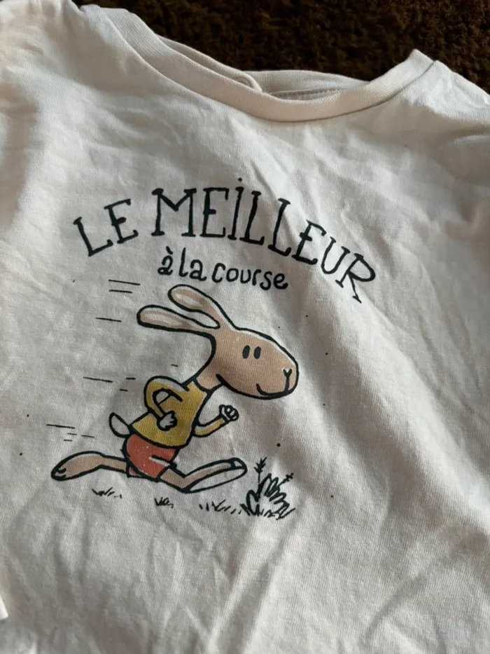 Ensemble tee shirt lapin + pantalon orange Vertbaudat t.9m - photo numéro 3