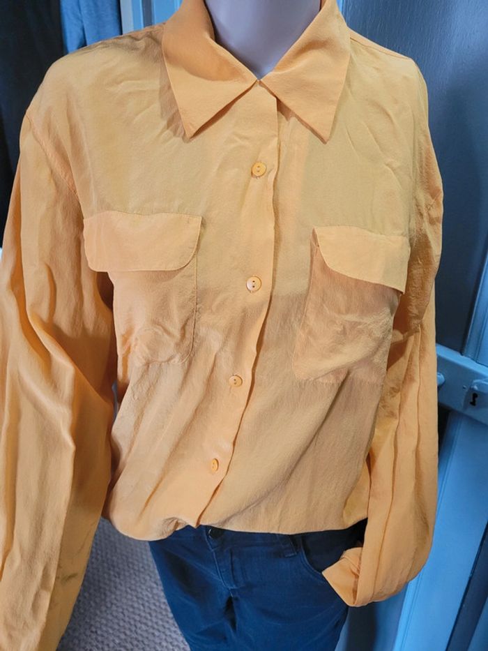Chemise jaune moutarde, taille M, en soie - photo numéro 2