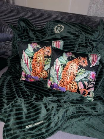 Ensemble couverture et coussins brodé