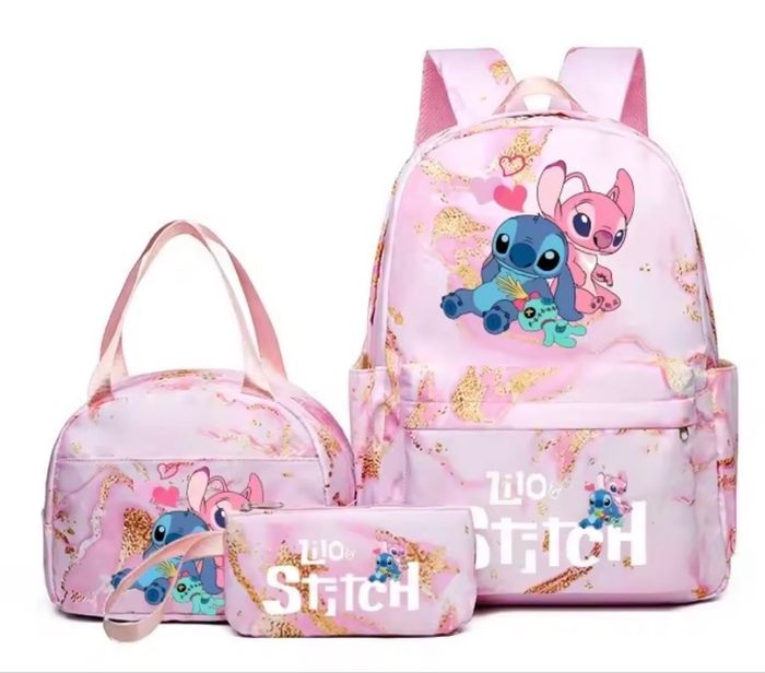 Ensemble sac à dos grande capacité 3 pièces Stitch sac à dos, sac à collations et plumier assortis NEUF