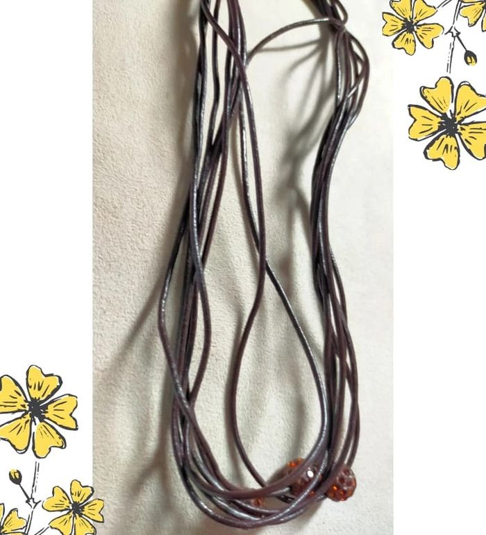 Collier multi-rangs cuir et perles strassées - Collection Sable & Ébène - photo numéro 2