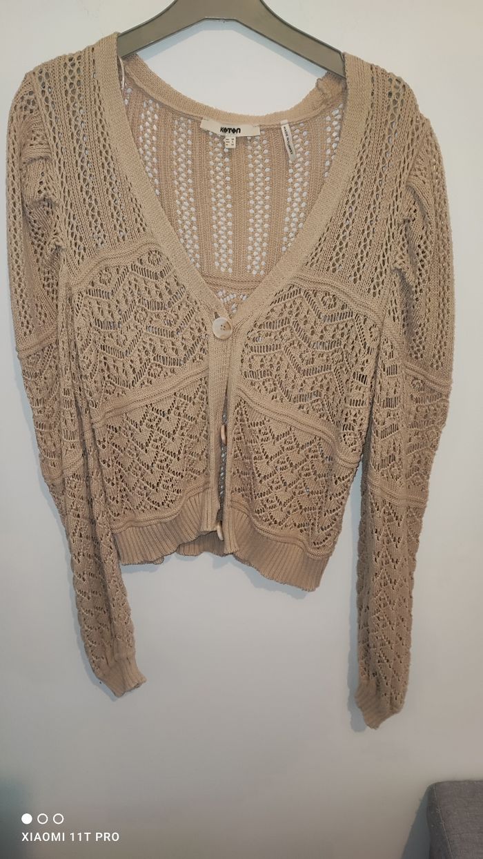 Gilet en maille beige, style bohème, en très bon état, taille M