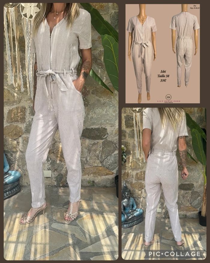 🤎 Combinaison rayée marron clair  Ichi – Taille 38 NEW 🤎