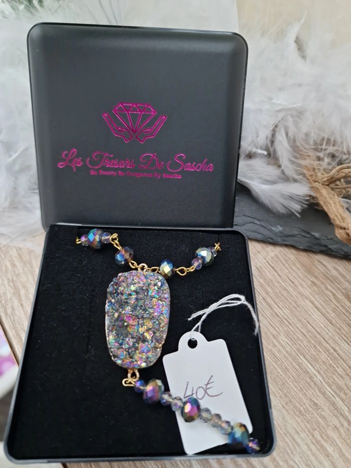 Collier Doré Pierre Agate Perles Cristal Multicolore - photo numéro 10