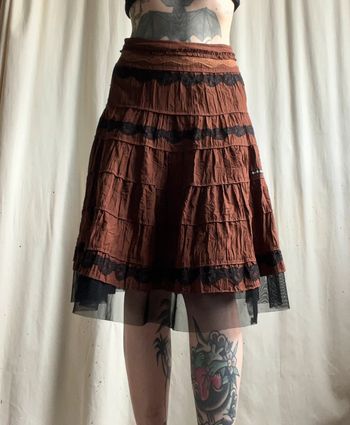 Jupe midi marron dentelle Witchy Fairygrunge vintage made in France 🇫🇷 90s - Taille S