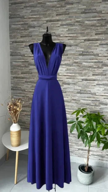 Robe longue bleu roi électrique pour soirée fabriquée en France