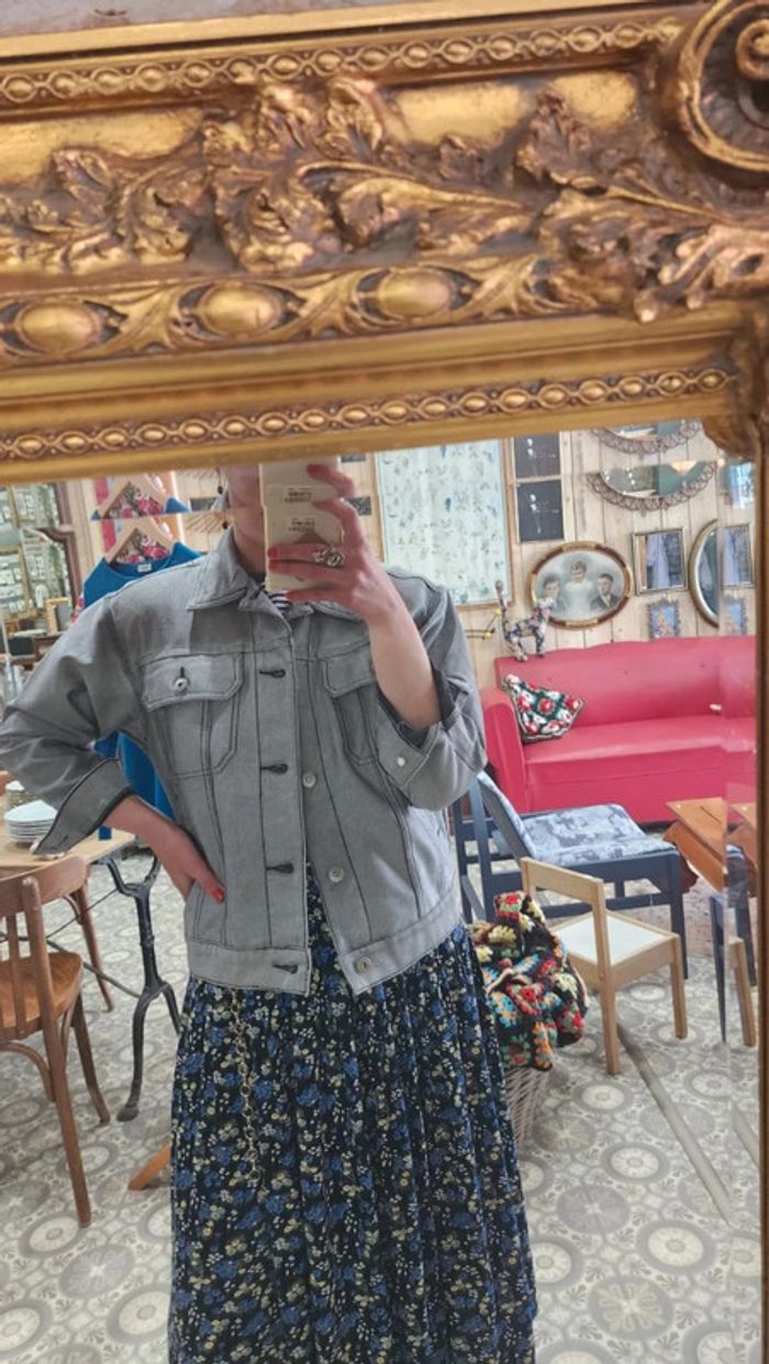 Veste en jean vintage 90s gris métallisée