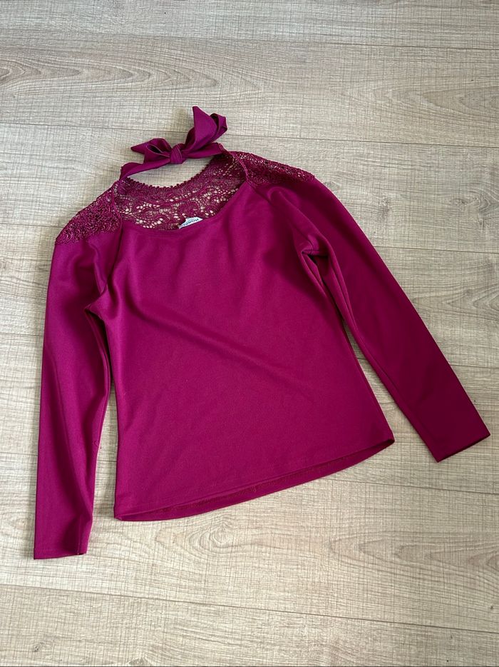 Haut bordeaux avec dentelle Morgan taille M comme neuf - photo numéro 8