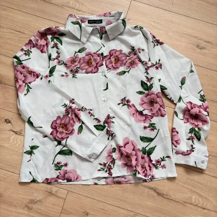 Ensemble femme taille L neuf chemise fleurie et pantalon rose - photo numéro 2