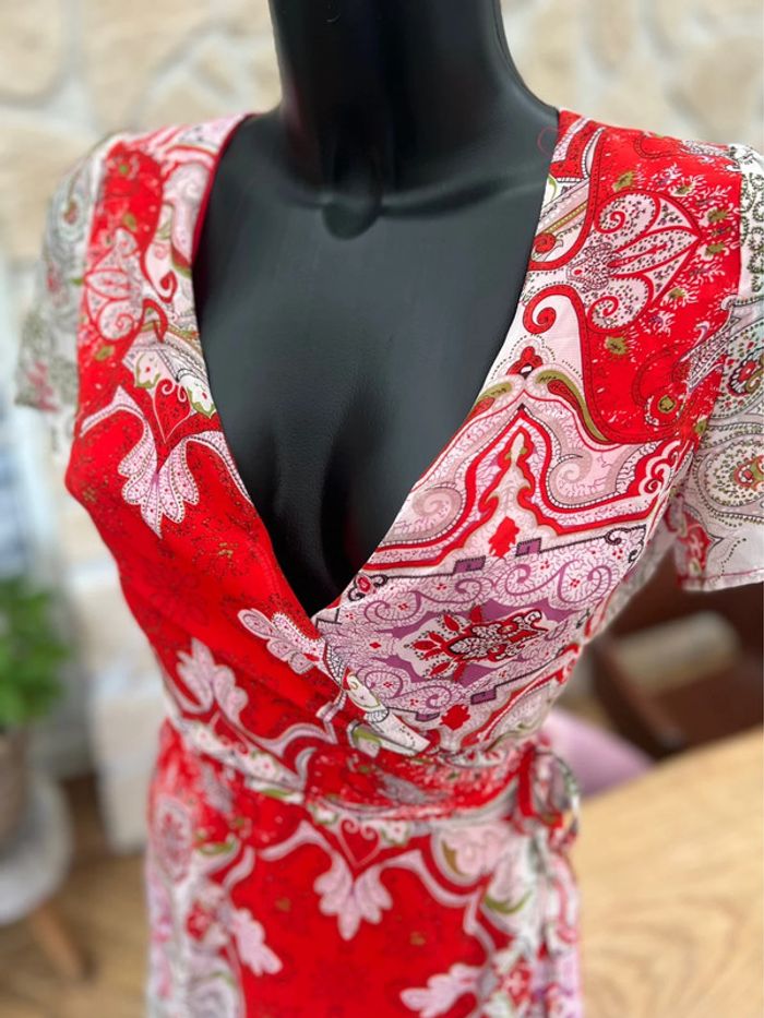 Robe longue rouge blanche taille s 36 à fleurs majolica été - photo numéro 6
