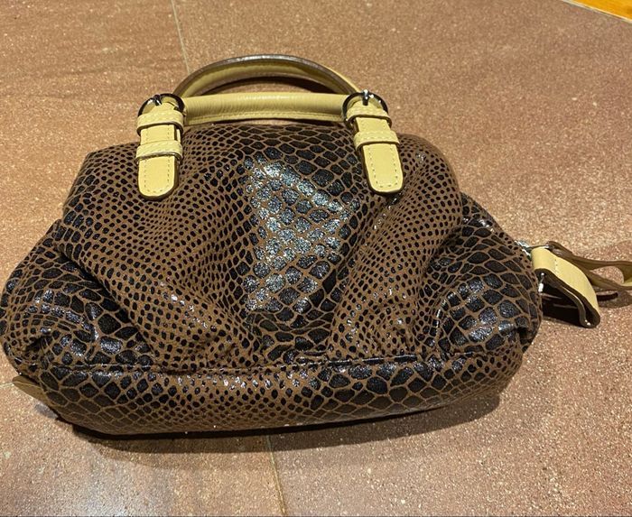 Sac à main marron façon croco tissu neuf