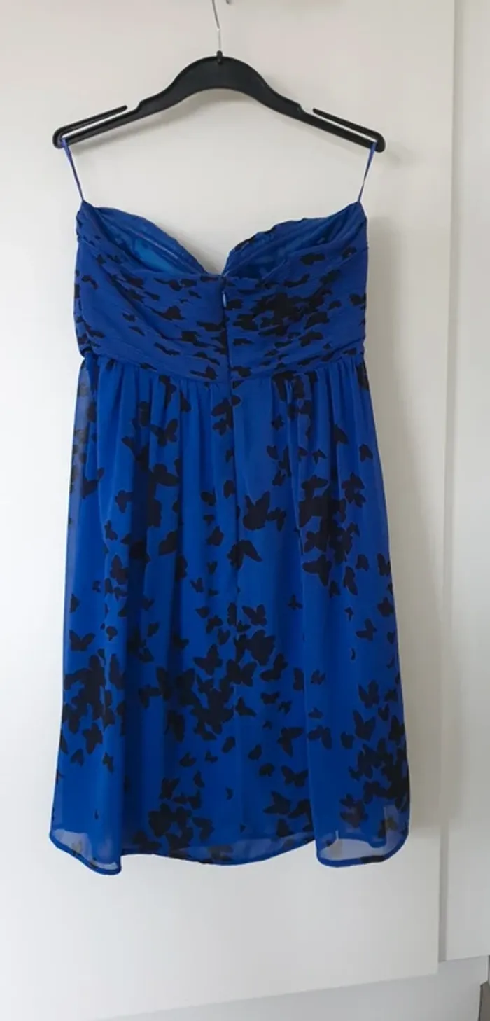 Robe bustier bleue et papillons noirs, taille 36, Esprit - photo numéro 2