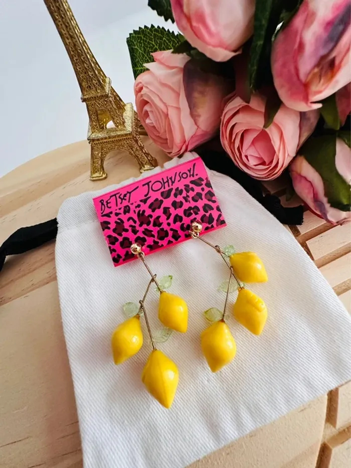 🍋Boucles d’oreilles citrons pendantes – Betsey Johnson - photo numéro 3