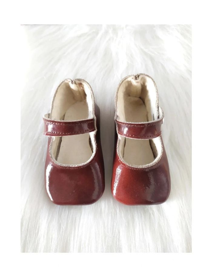 Chaussures ballerines en cuir verni authentique vintage années 80 pour nouveau-né