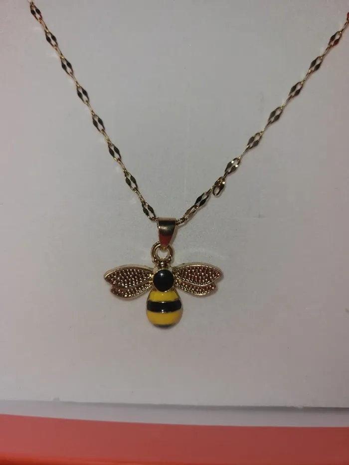Collier en acier inoxydable chaîne plus pendentif abeille - photo numéro 2