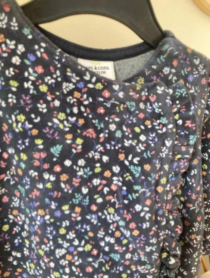 Pyjama fille une pièce velours bleu marine fleuri TAO - photo numéro 3