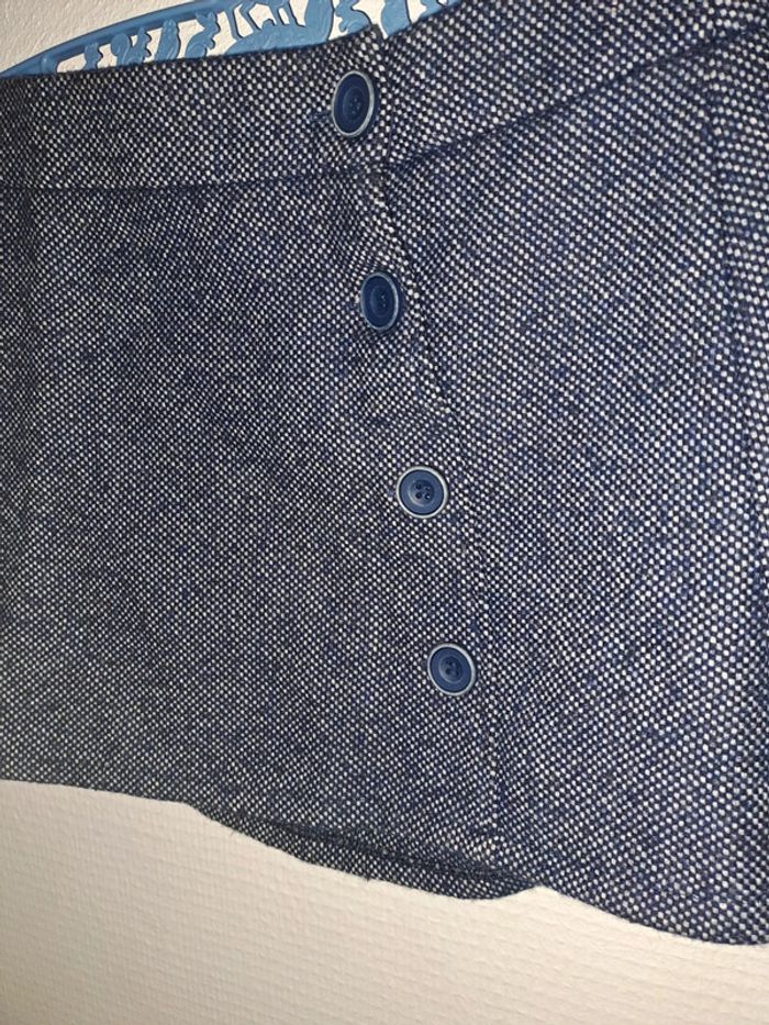 Jupe hiver fille tweed 40% laine united colors benetton bleu blanc boutons 7/8 ans - photo numéro 2