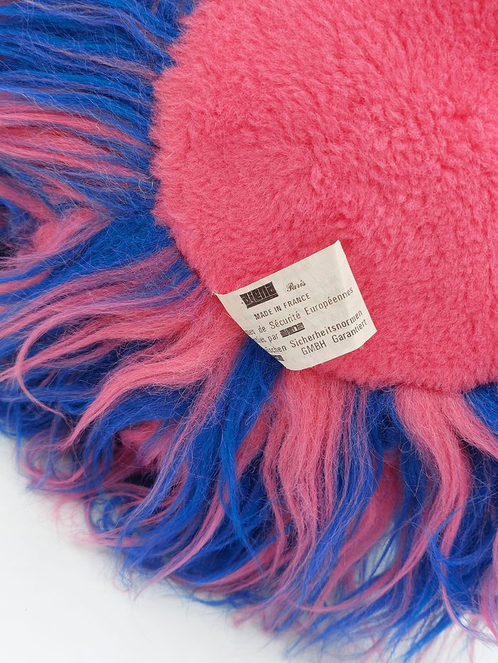 Peluche Vintage ancien doudou hérisson AJENA longs poils bleu rose pois 33 cm - photo numéro 6