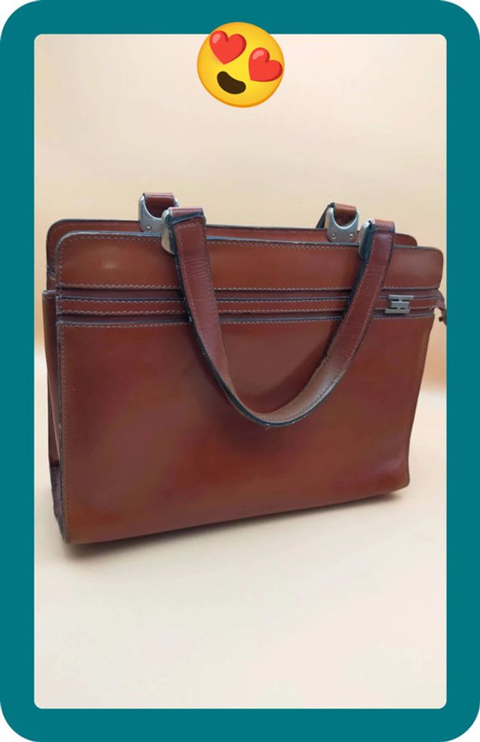 Sac à main vintage Nouveau Maroquinier, en cuir rigide, marron