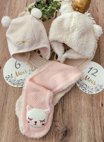 Bonnets + Écharpe Fille 6/12mois Kiabi Sergent Major Blanc rose