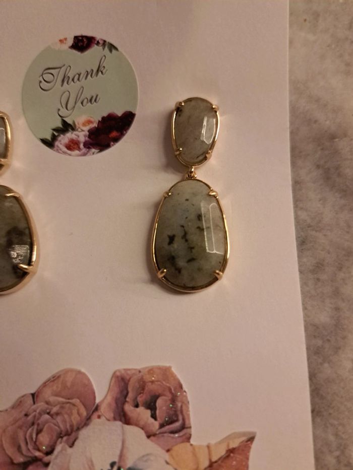 Boucles d'oreilles pendante grise et doré - photo numéro 4