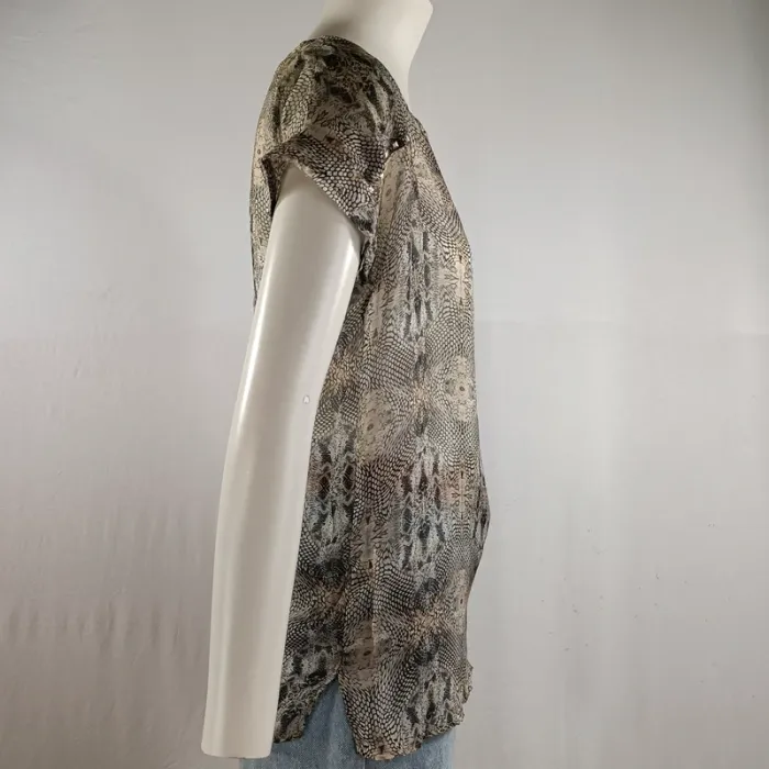 Top IKKS imprimé python soie et polyester, manches courtes cloutées, taille S A1205 - photo numéro 4