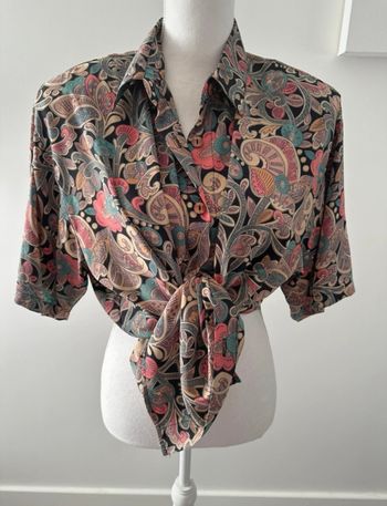 Chemisier oversize en soie paisley psychédélique multicolore pastel Vintage T40 L