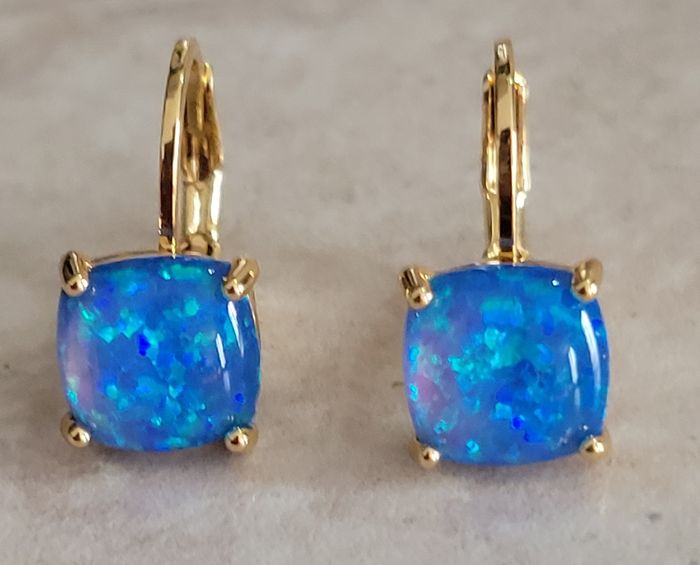 Boucle d'oreilles en pierre opale pailleté bleue - photo numéro 9