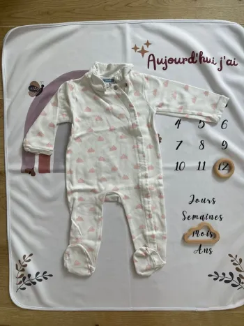 Pyjama bébé fille Jacadi Paris – Taille 12 mois – Blanc & lapin rose